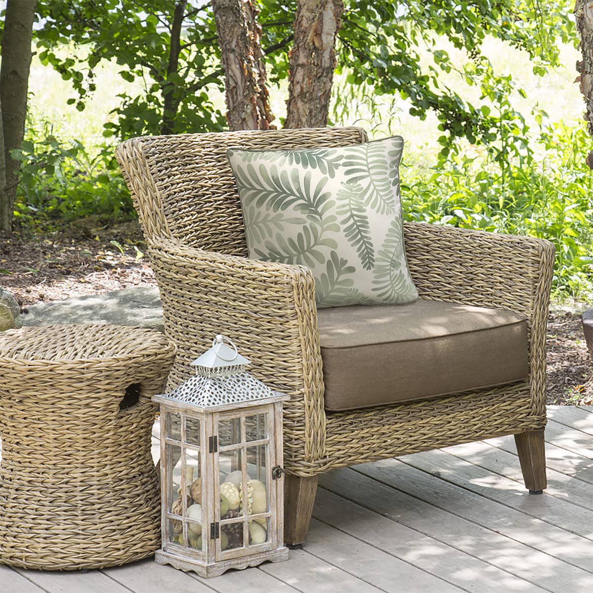 Sage Green Leaf Print Outdoor Cushion - 18 x 18 in.