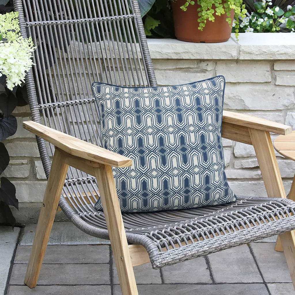 Blue Geo Print Outdoor Cushion - 18 x 18 in.