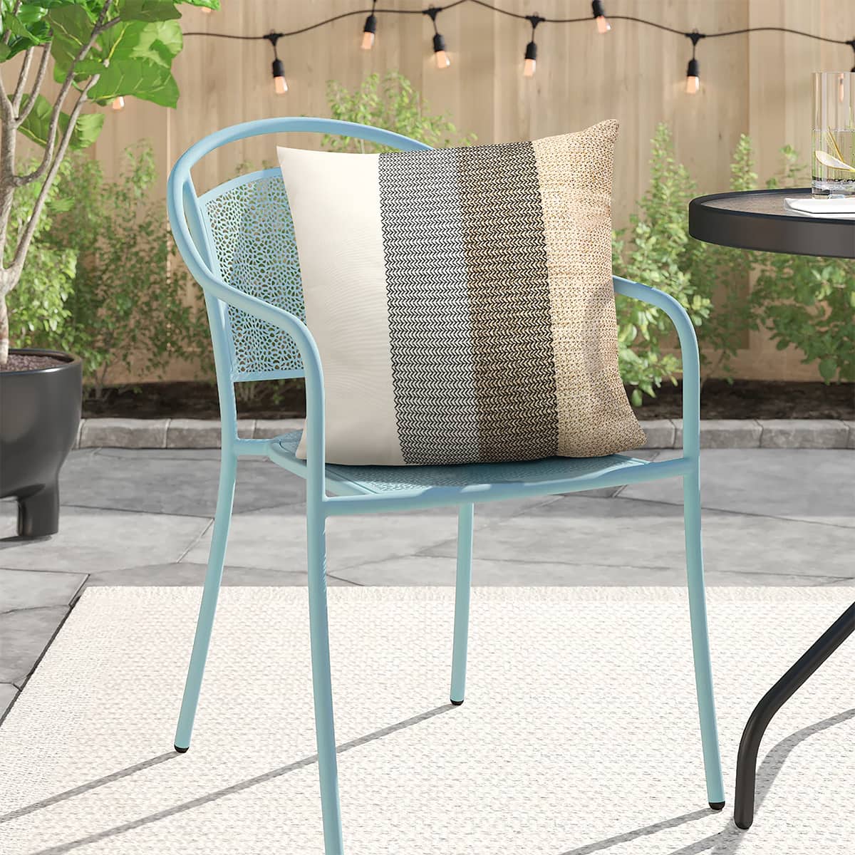 Black Striped with Embroidery Outdoor Cushion - 18 x 18 in.