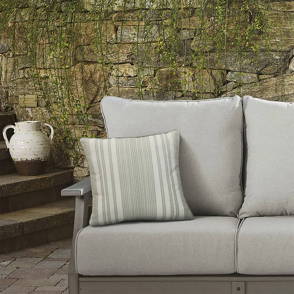 Sage Green Striped Print Outdoor Cushion - 18 x 18 in.