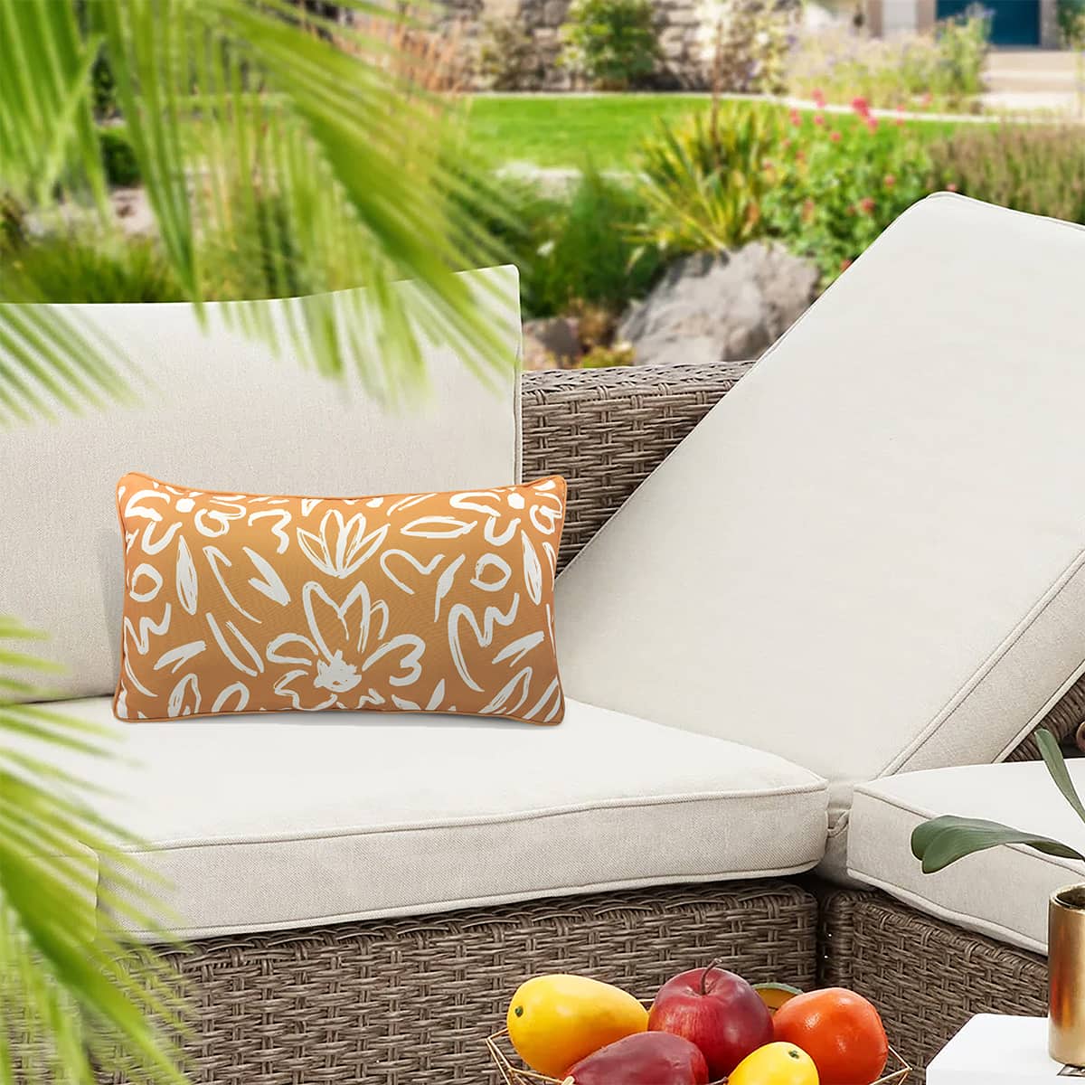 Yellow Floral Outdoor Cushion - 14 x 26 in.