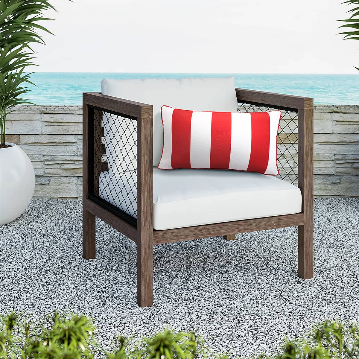 Coussin extérieur 14 x 26 po - Rouge et blanc