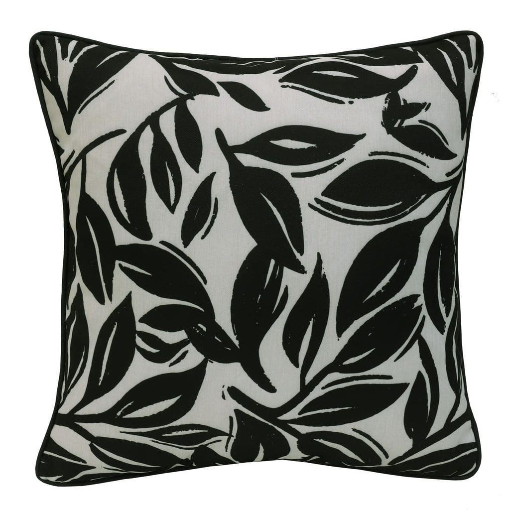 Coussin extérieur 18 x 18 po - Feuilles Imprimées Noir