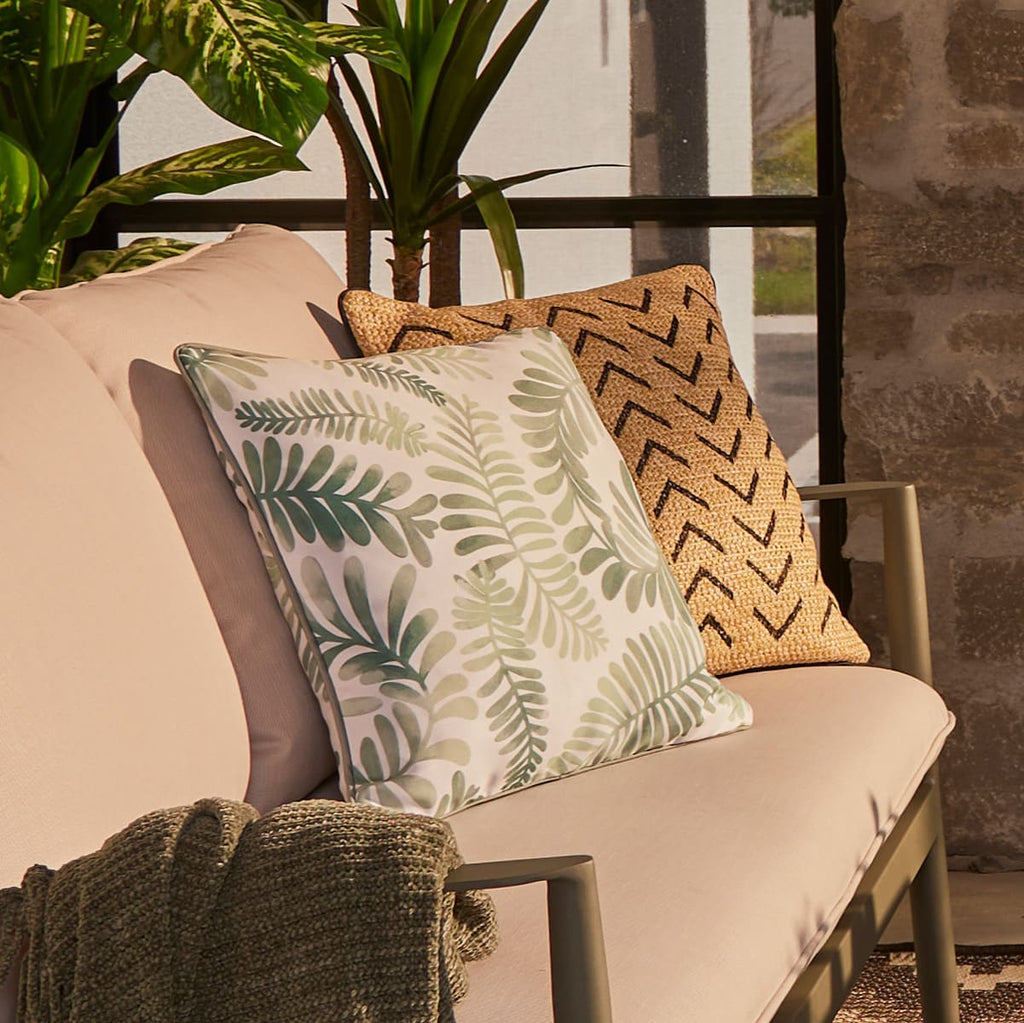 Sage Green Leaf Print Outdoor Cushion - 18 x 18 in.