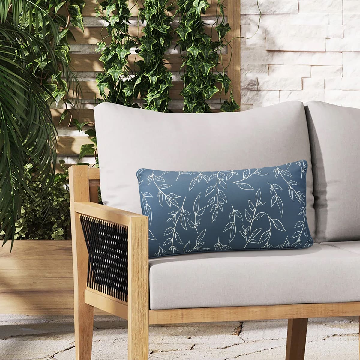 Coussin extérieur 14 x 26 po- Bleu imprimé