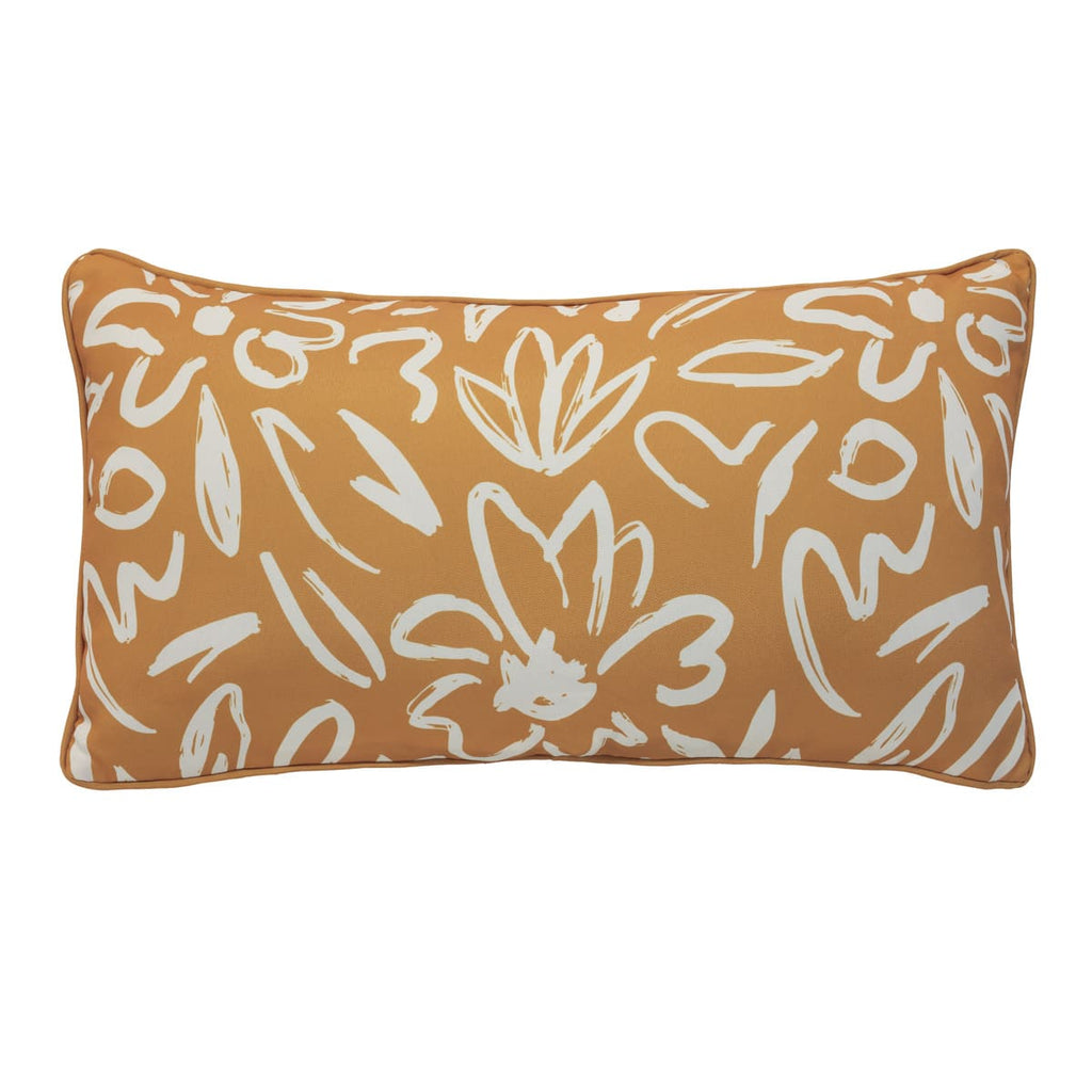 Yellow Floral Outdoor Cushion - 14 x 26 in.