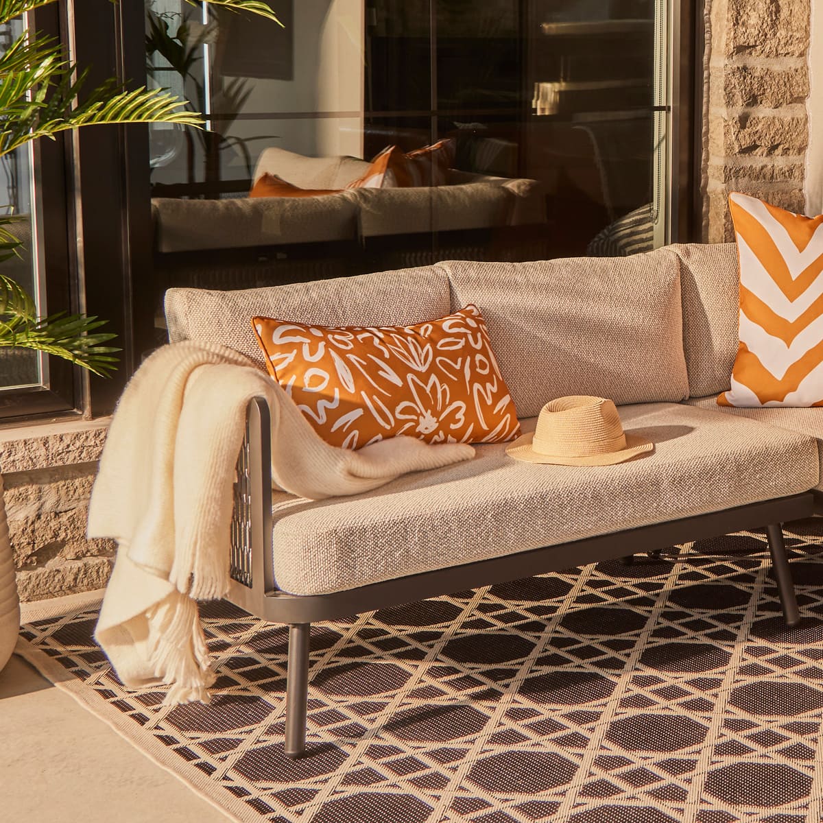 Yellow Floral Outdoor Cushion - 14 x 26 in.