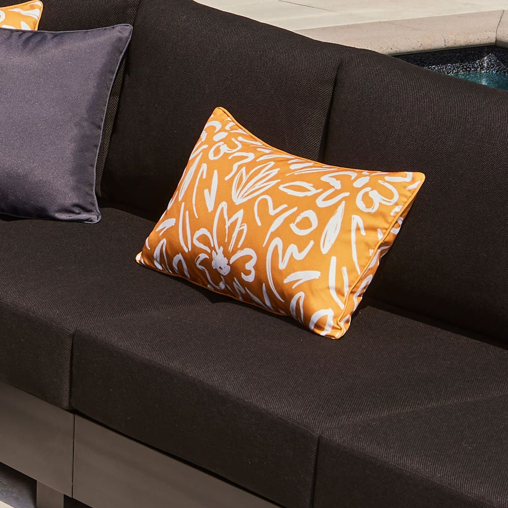 Yellow Floral Outdoor Cushion - 14 x 26 in.