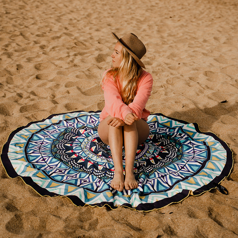 Serviette de plage en microfibre ronde Mandala