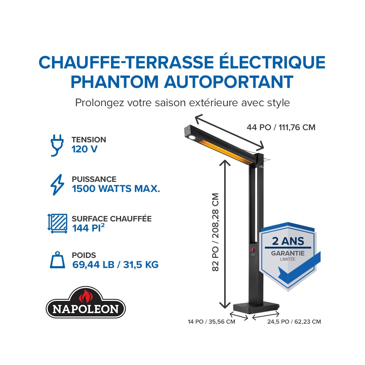 Chauffe terrasse Ã©lectrique Phantom autoportant