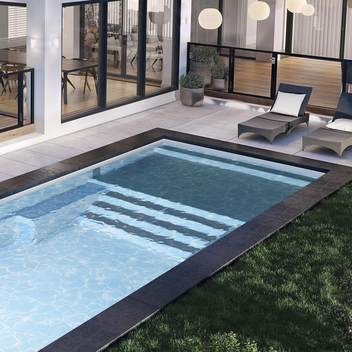 Piscine en fibre de verre avec terrasse - 12 x 26 pi
