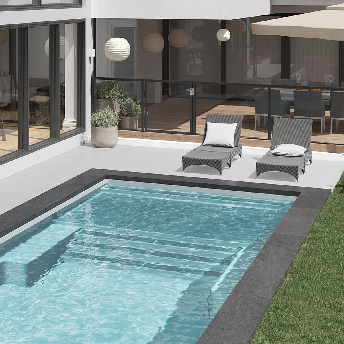 Piscine en fibre de verre avec terrasse - 12 x 26 pi