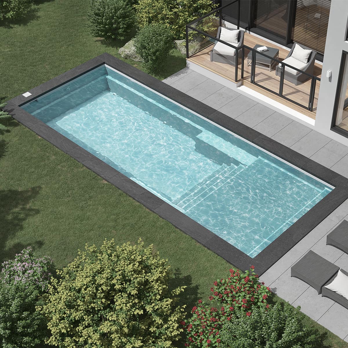 Fiberglass Pool with Sun Ledge - 12 x 30 ft.