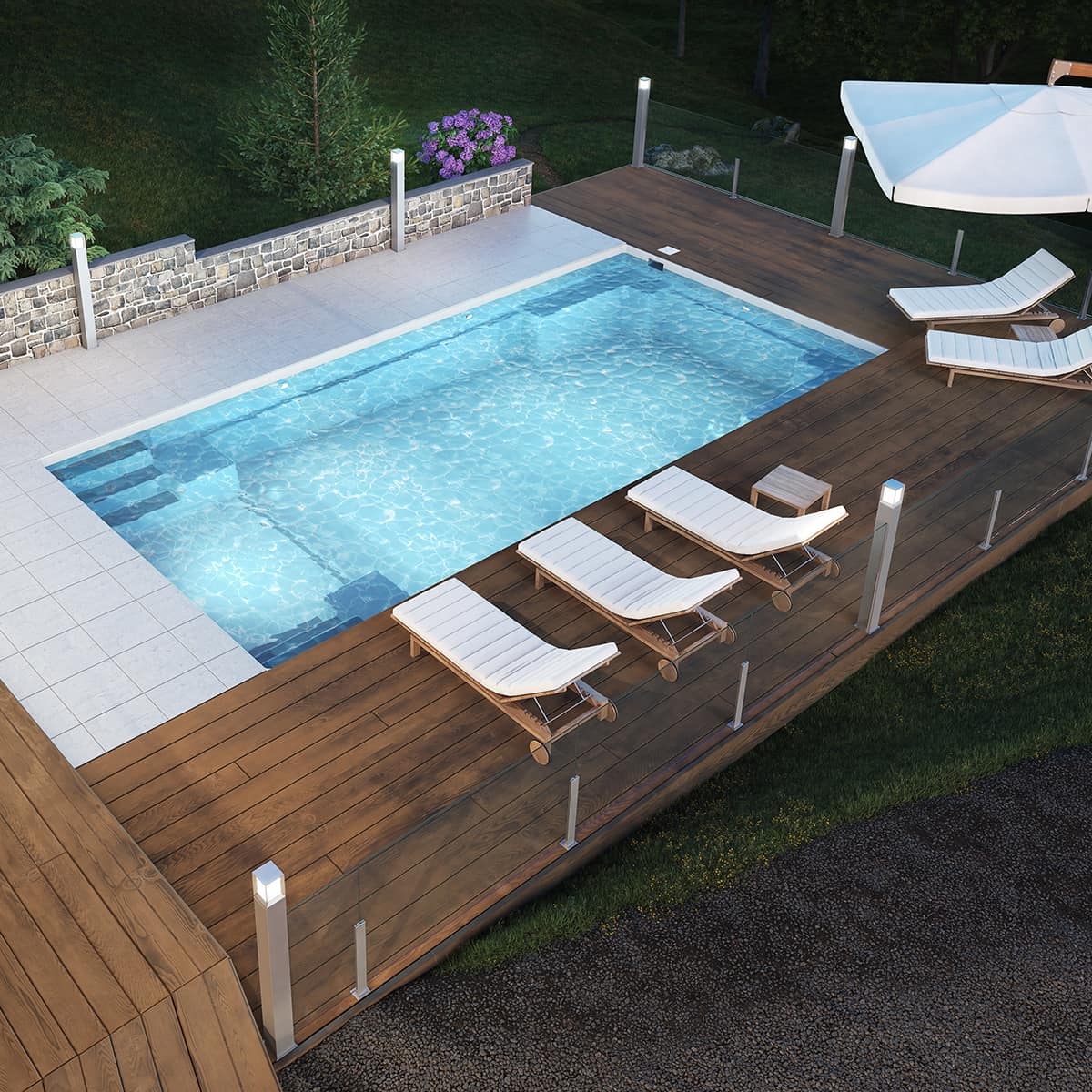 Fiberglass Pool with Slope - 14 x 28 ft.