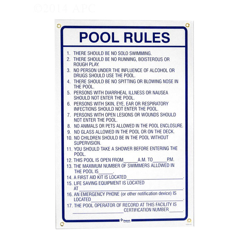 Rules of the Pool Sign (English Only)