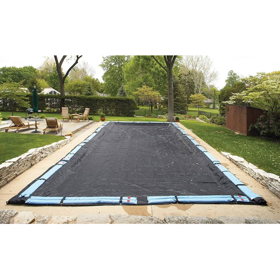 Ensemble couverture hivernale et élastiques pour piscine creusée rectangle - 14 x 28 pi