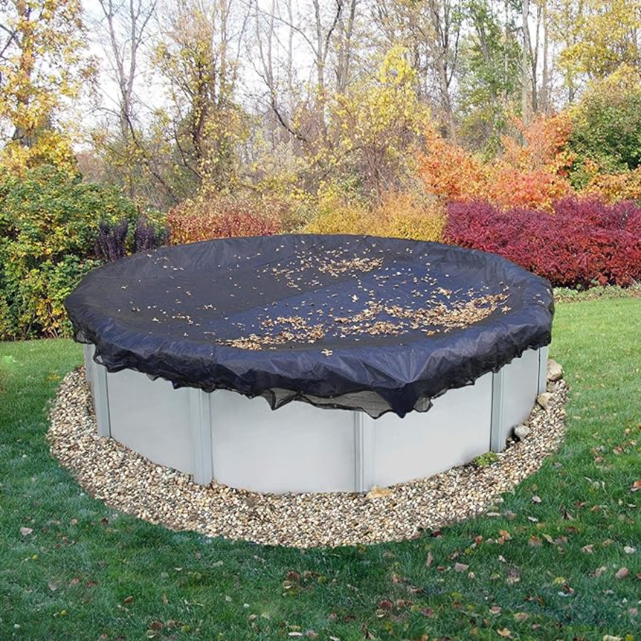Filet à feuilles avec ourlé pour piscine ronde